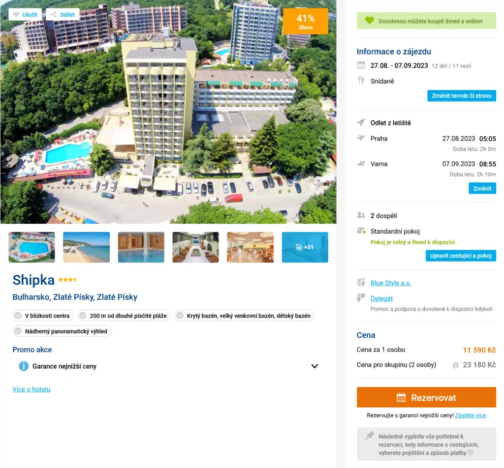 Levná dovolená v hotelu Shipka - Bulharsko, Zlaté Písky,