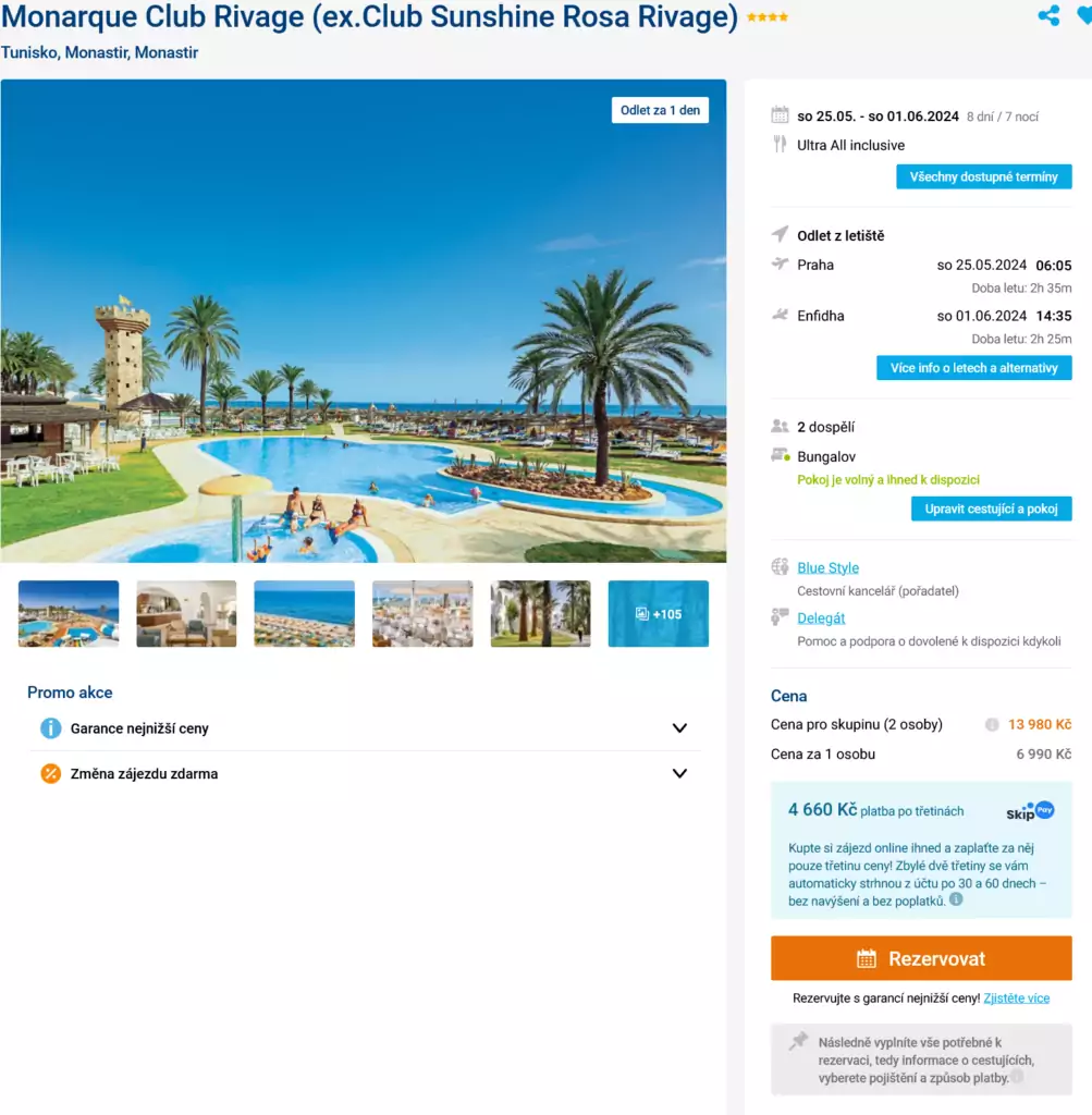 Levná dovolená v hotelu Monarque Club Rivage (ex.Club Sunshine Rosa Rivage) - Tunisko, Monastir